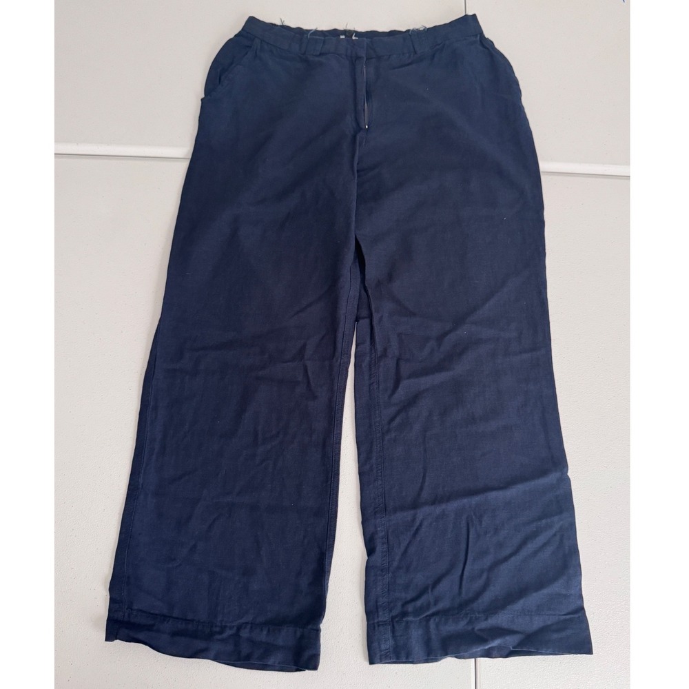 Joanna Hope Navy Blue Wide Leg Linen Blend Pants High Rise Trousers 10 mm